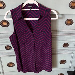 Express Women's Chevron Sleeveless Blouse - Pink and Black